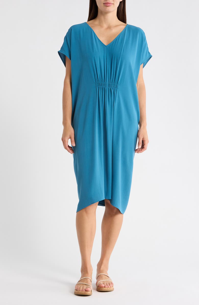 Eileen Fisher V-Neck Silk Dress, Main, color, Cascade