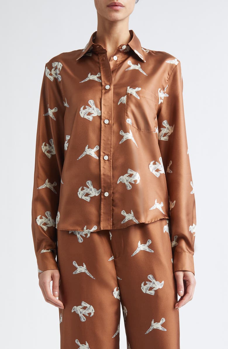 Marni Ravens Silk Twill Button-Up Shirt, Main, color,