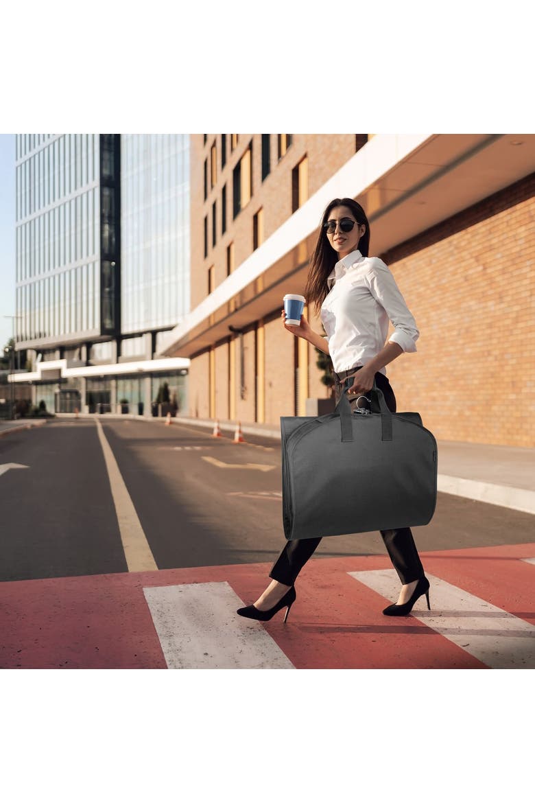 60" Premium Tri-Fold Travel Garment Bag with exterior pocket, Alternate, color, Black