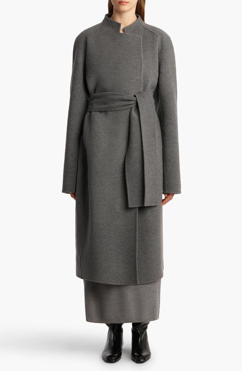 Khaite Deena Wool Belted Coat, Main, color, Grey Melange