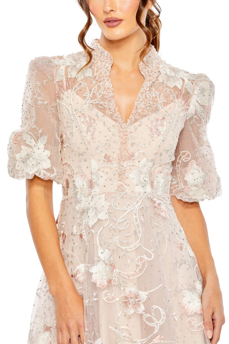 Queen Anne Puff Sleeve A-Line Gown, Alternate, color, Blush