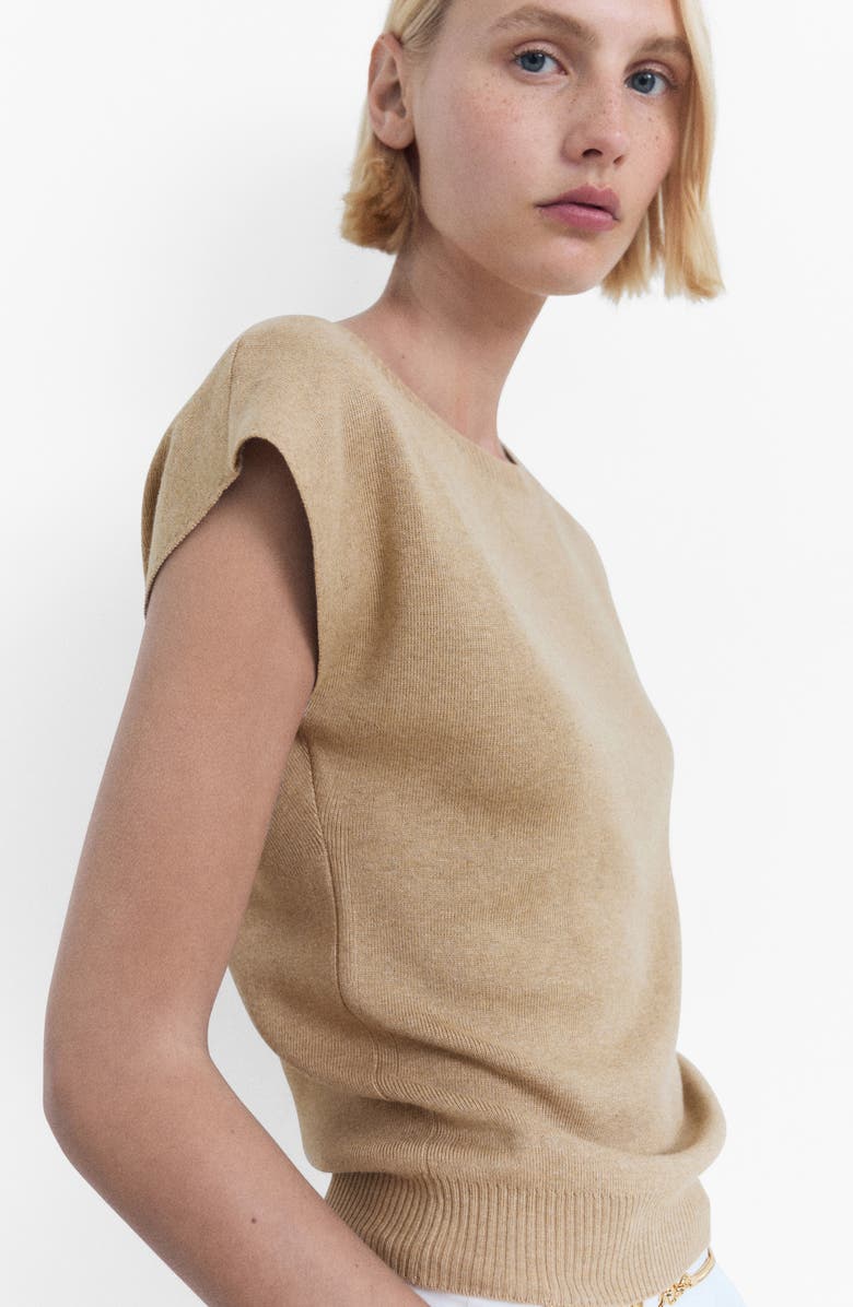 MANGO Fine Knit Cap Sleeve Sweater, Alternate, color, Ecru