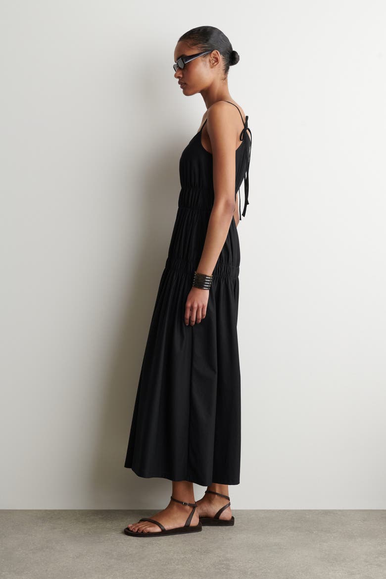 Gathered Jersey Midi Dress, Alternate, color, BLACK