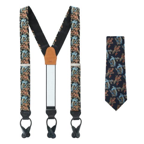 Birds of Prosperity Silk Button End Suspenders (Braces) and Necktie Set
