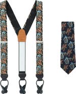 Trafalgar Birds of Prosperity Silk Button End Suspenders (Braces) and Necktie Set