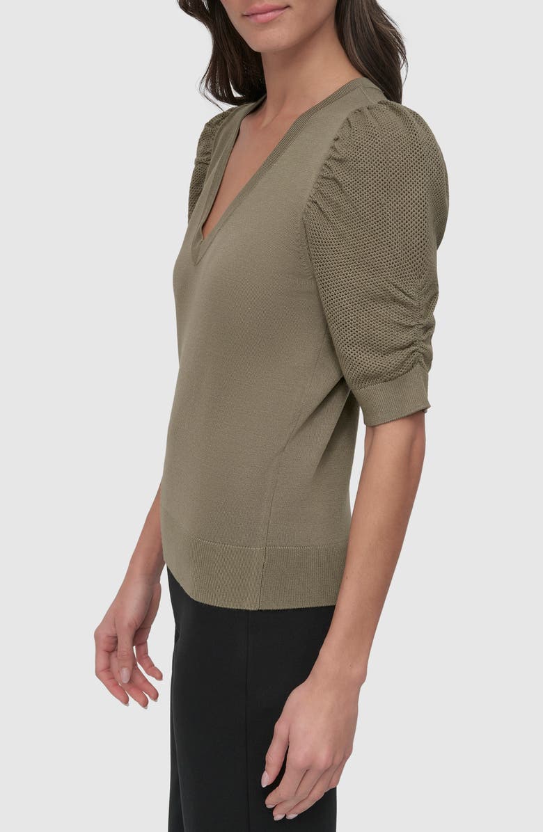 DKNY Puff Sleeve V-Neck Sweater, Alternate, color, Utility Green