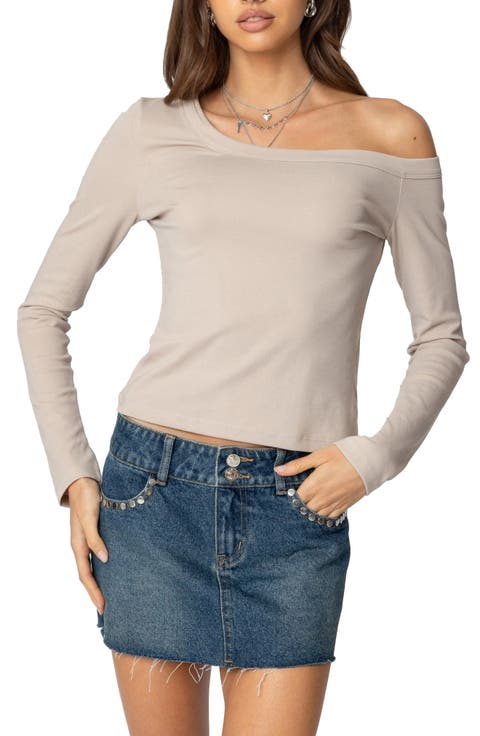 Adelaine Asymmetric One-Shoulder Long Sleeve Top