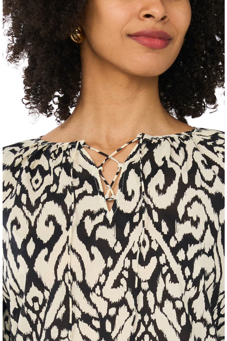 Print Lace Up Top, Alternate, color, RICH BLACK