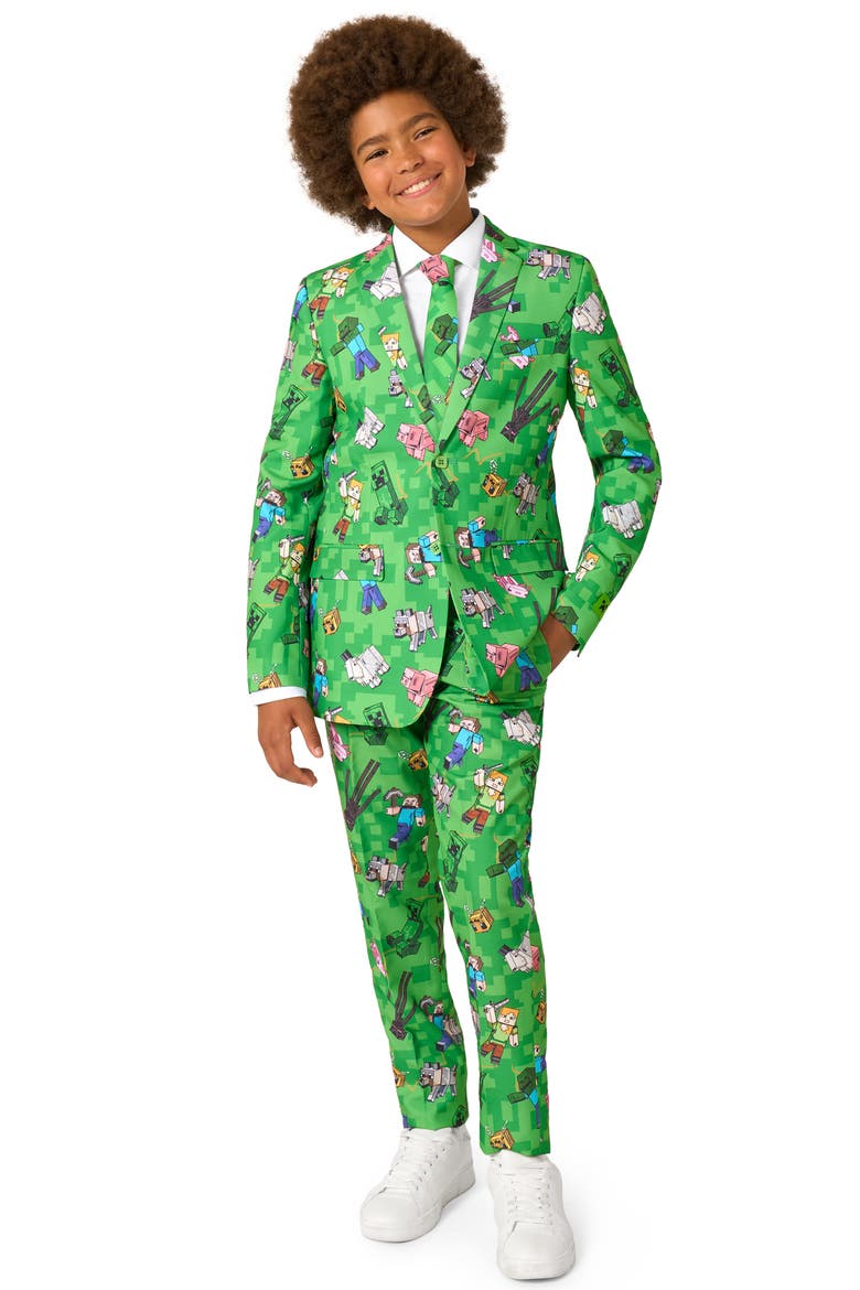 Kids' Minecraft Two-Piece Suit & Tie Set, Main, color, GREEN