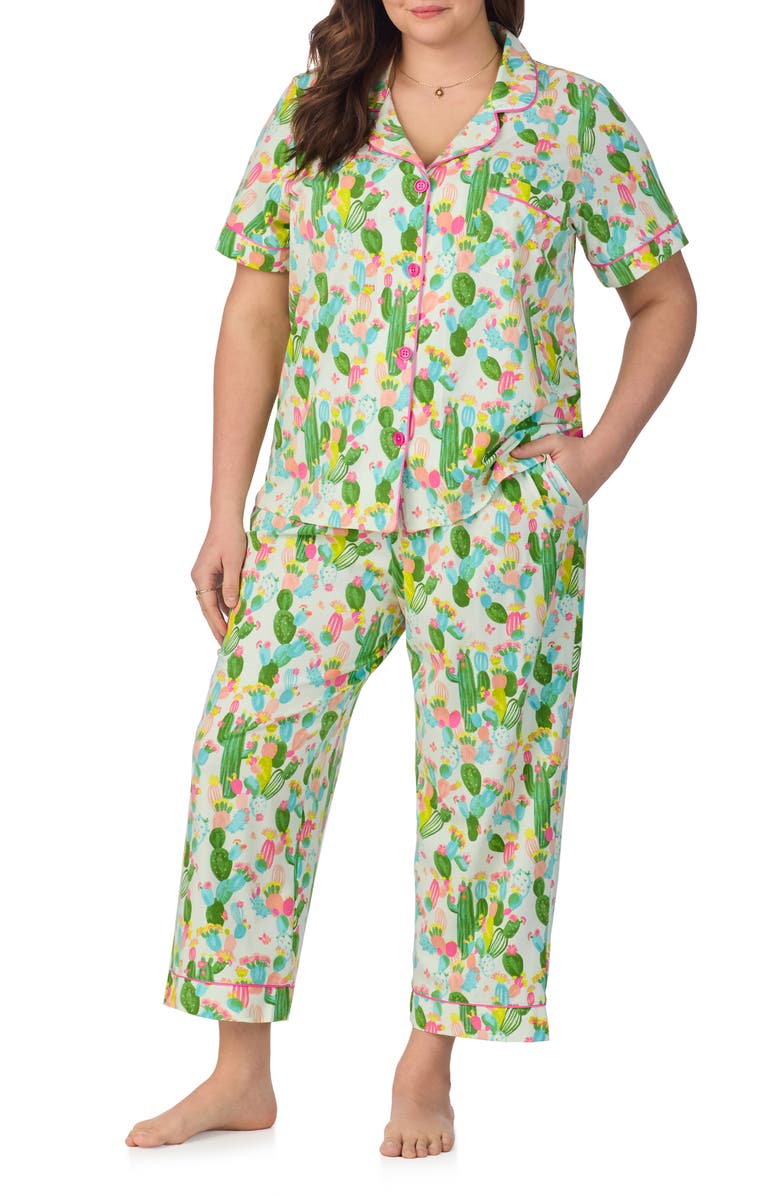 BedHead Pajamas Print Stretch Organic Cotton Jersey Crop Pajamas, Alternate, color,