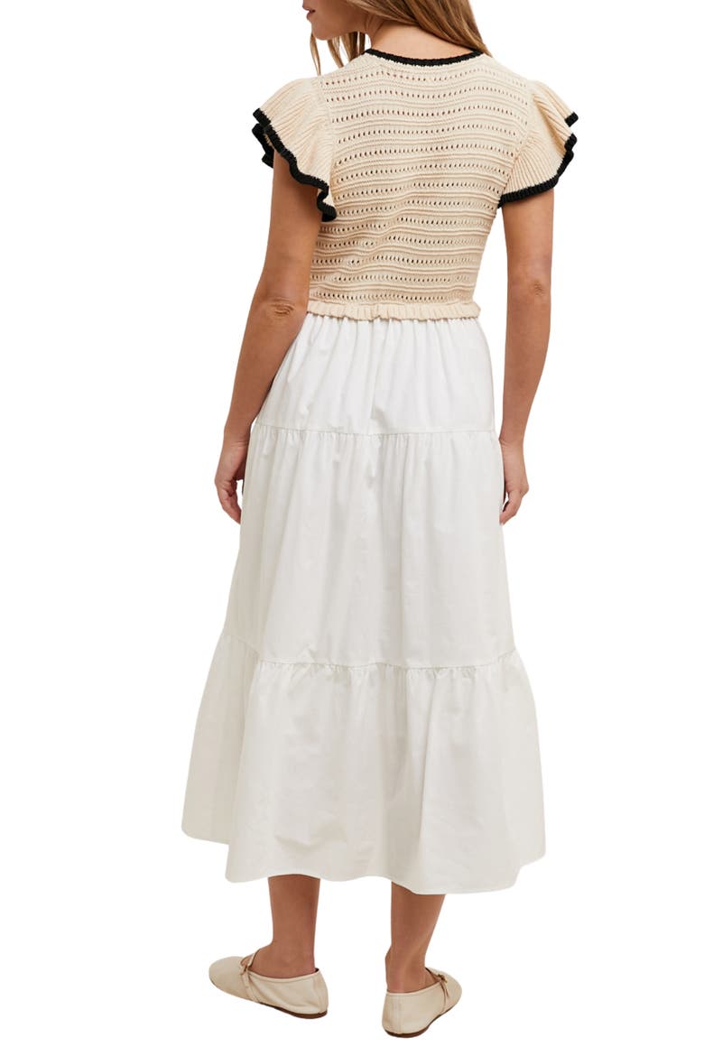Mixed Media Midi Dress, Alternate, color, TAUPE/ WHITE