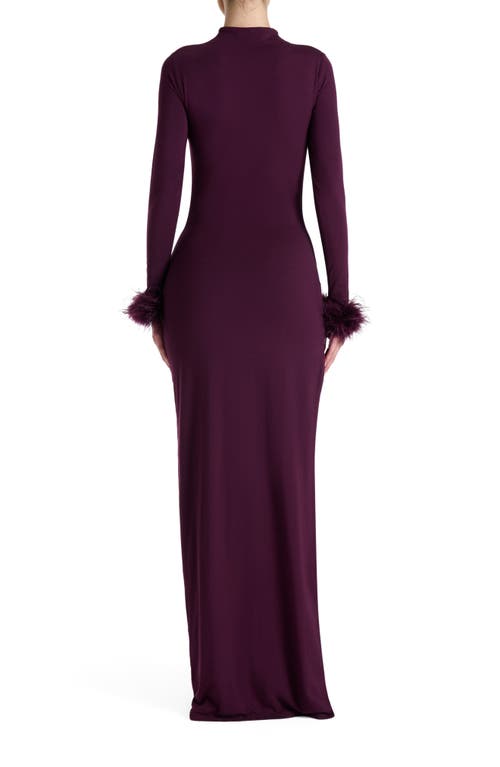 Naked Wardrobe Fine Feathers Long Sleeve Body-con Maxi Dress In Purple
