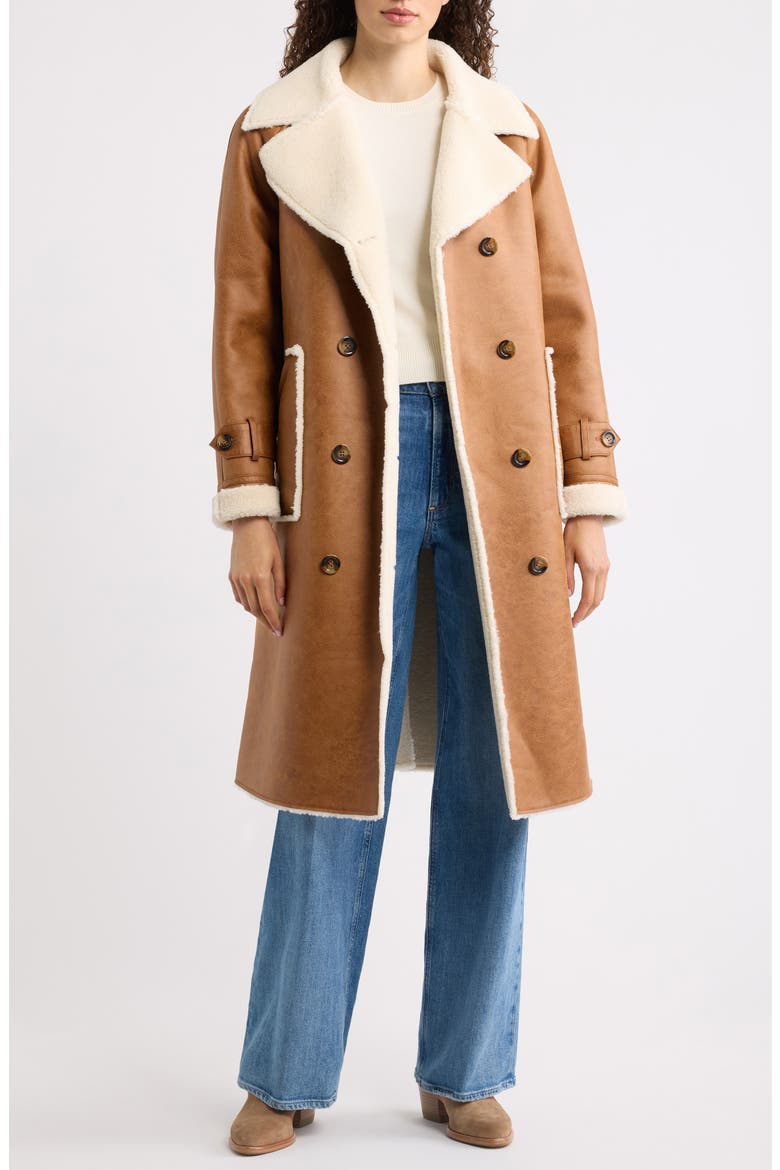 Faux Shearling Long Coat, Main, color, WHITE