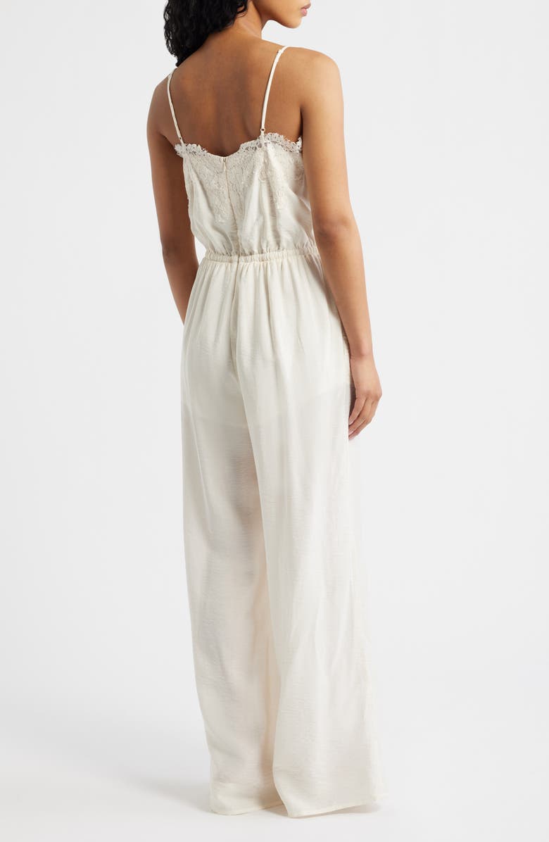 KITTENISH Wide Leg Lace & Satin Jumpsuit, Alternate, color, Egret