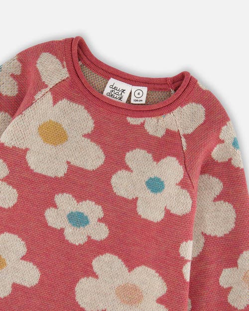 Deux Par Deux Knitted Dress With Flower Jacquard In Red