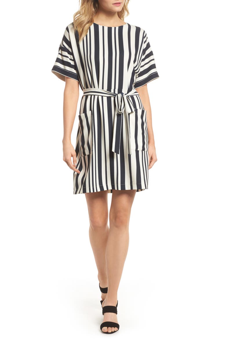 Sterling Stripe Dress, Main, color, BLACK/ CREAM