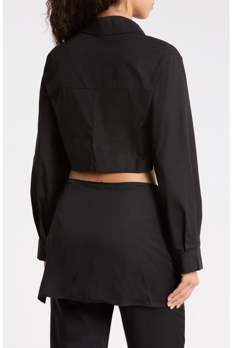 Ivara Drape Waist Long Sleeve Stretch Cotton Top, Alternate, color, BLACK