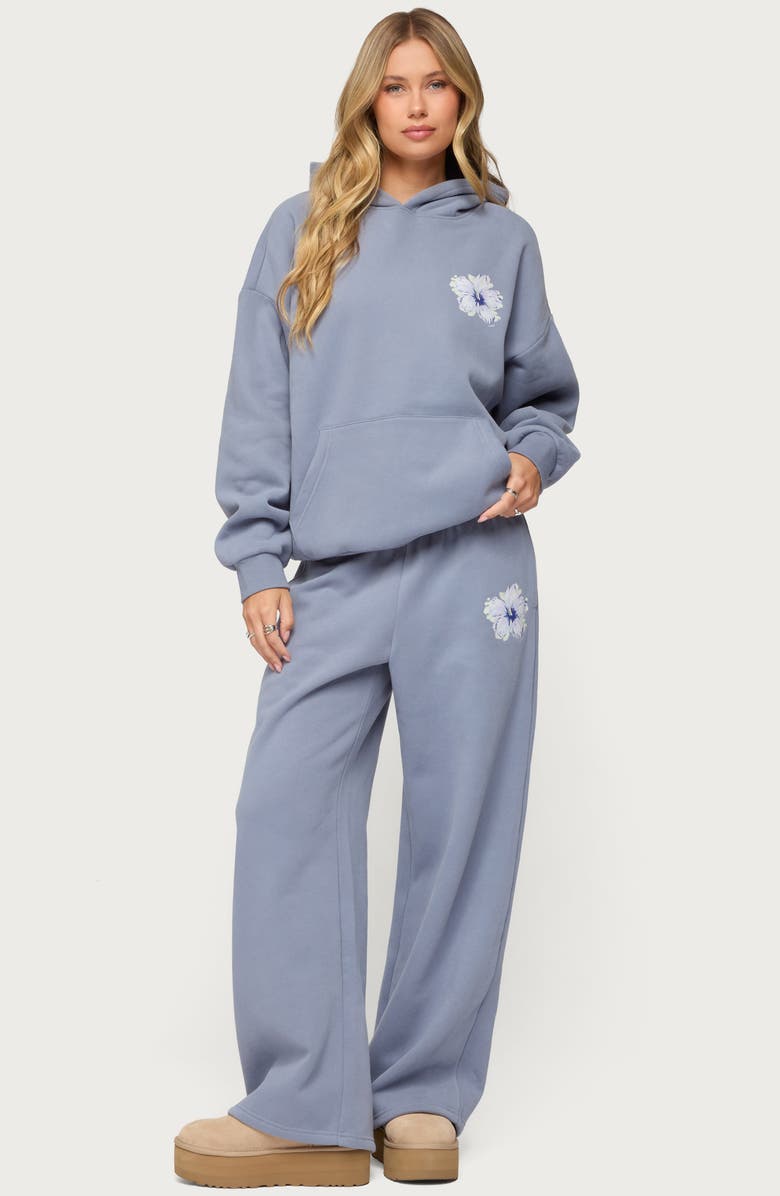 EDIKTED Tropical Bloom Hoodie, Alternate, color, Blue