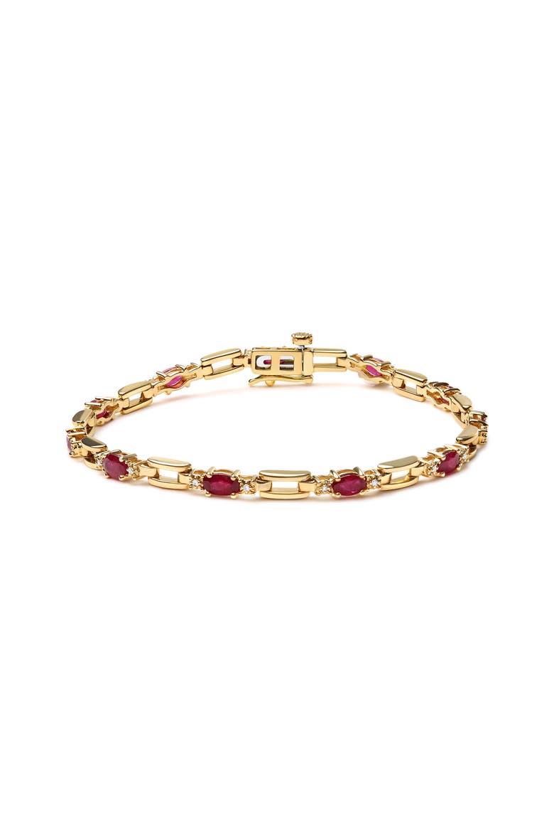 10K Yellow Gold Oval Ruby and 1/10 Cttw Diamond Bar Prong Set Bracelet, Main, color, Yellow
