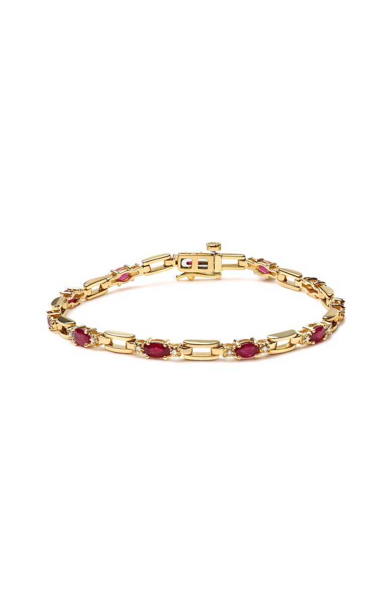 Haus of Brilliance 10K Yellow Gold Oval Ruby and 1/10 Cttw Diamond Bar Prong Set Bracelet, Main, color, Yellow