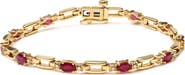 Haus of Brilliance 10K Yellow Gold Oval Ruby and 1/10 Cttw Diamond Bar Prong Set Bracelet
