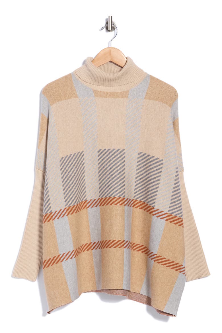 Clubhouse Plaid Turtleneck Sweater, Main, color, CLUBHOUSE PLAID CAMEL HEATHER
