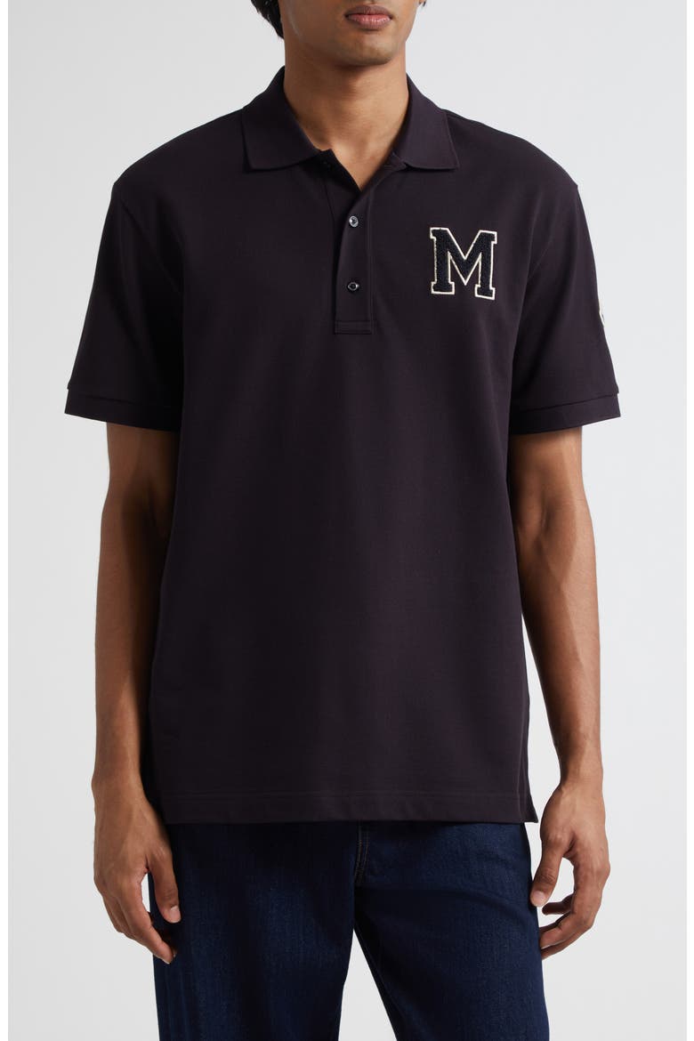 Varsity Monogram Cotton Piqué Polo, Main, color, NAVY BLUE