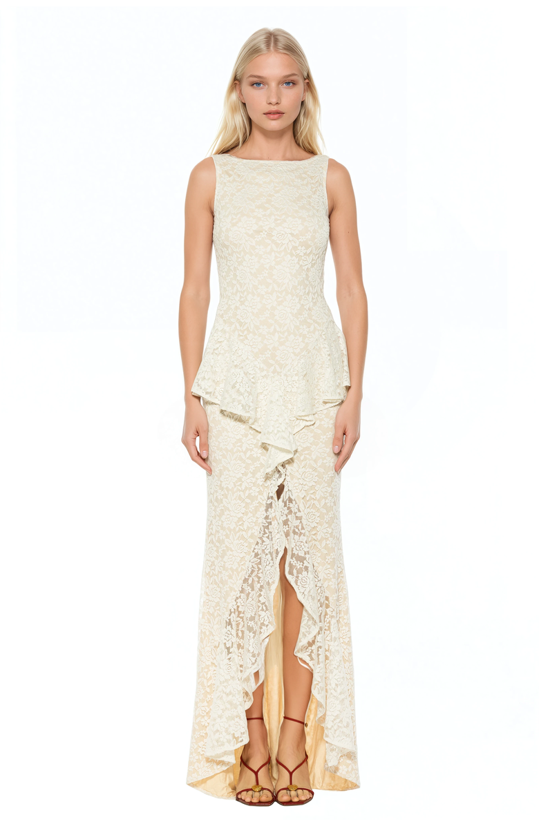 Alexia Admor Perrin Boatneck Ruffle Gown, Main, color, White
