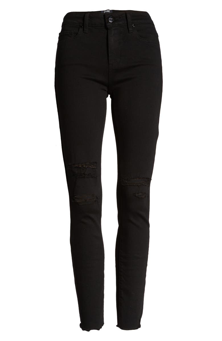 PAIGE Verdugo Deconstructed Hem Distressed Ankle Skinny Jeans, Alternate, color, Midnight Storm Destructed Hem