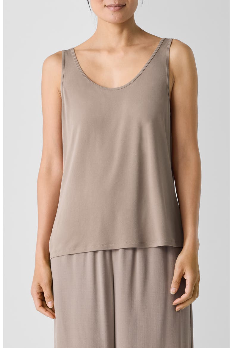 Slim Fit Scoop Neck Silk Tank, Main, color, COCOA