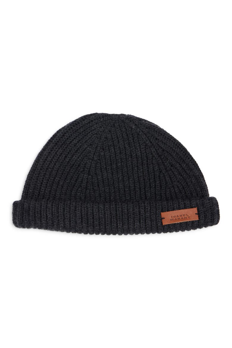 Logo Merino Wool Rib Beanie, Main, color, DARK GREY