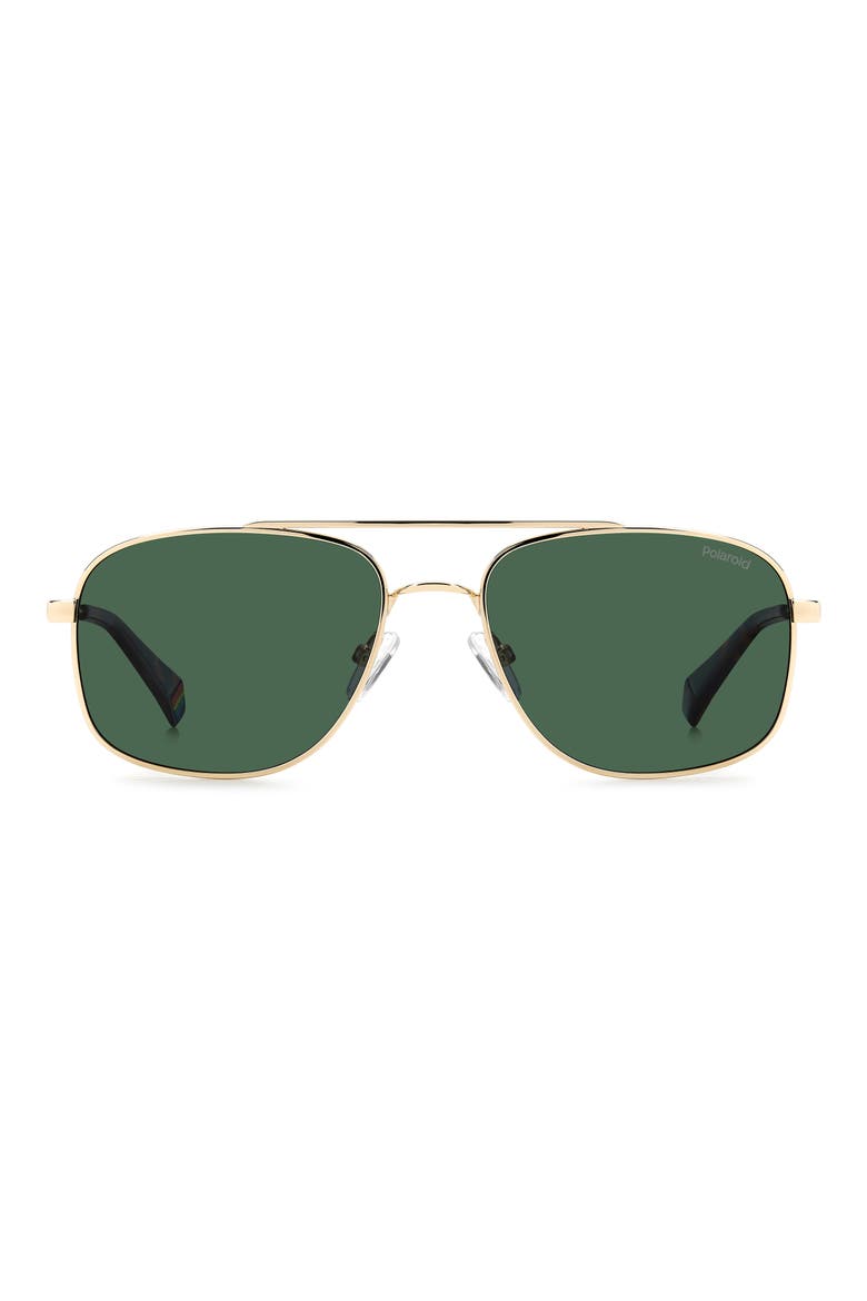 56mm Polarized Rectangular Sunglasses, Main, color, GOLD GREEN/ GREEN POLAR