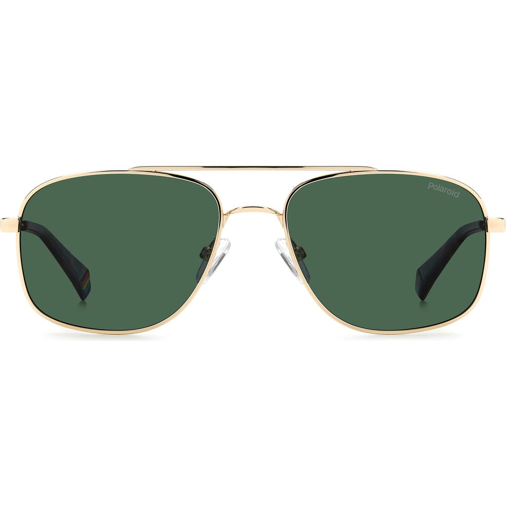 Polaroid 56mm Polarized Rectangular Sunglasses In Gold Green/green Polar