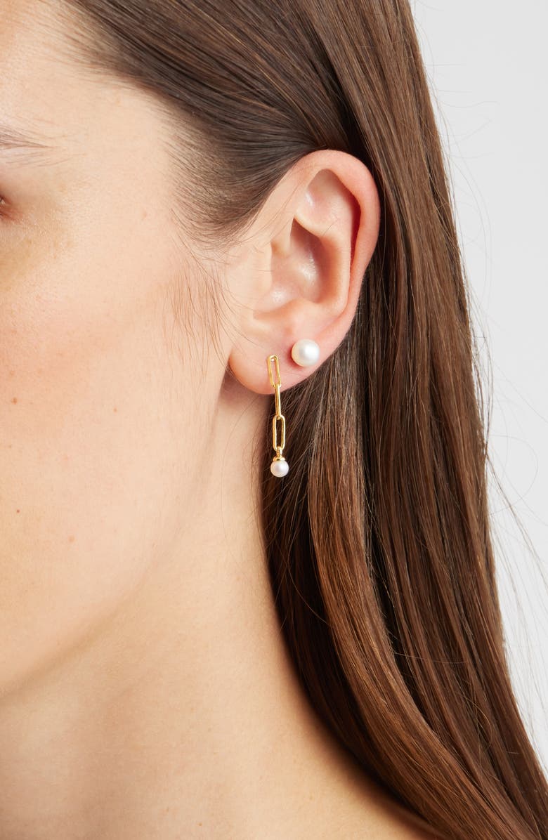 Nordstrom Set of 3 Demi Fine Cubic Zirconia & Pearl Earrings, Alternate, color, Clear- White- Gold