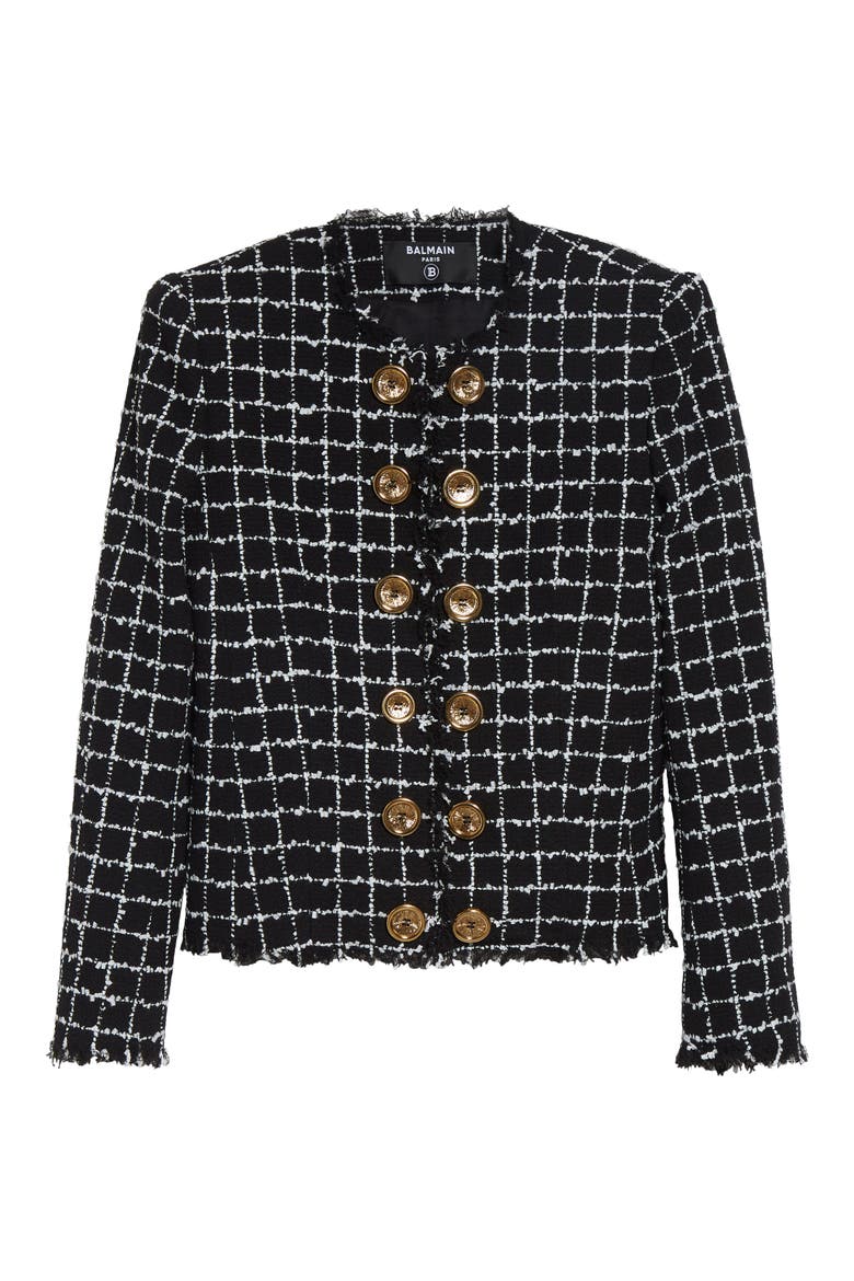 Square Tweed Crop Spencer Jacket, Alternate, color, EAB BLK/ WHITE