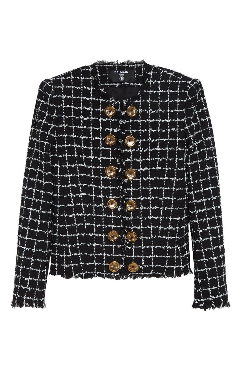 Balmain Square Tweed Crop Spencer Jacket, Main, color, Eab Blk/ White