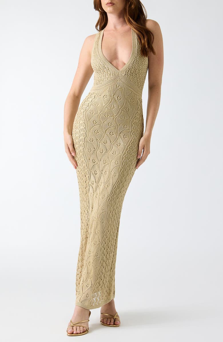 GUESS Ellie Pointelle Knit Maxi Dress, Main, color, Open Beige