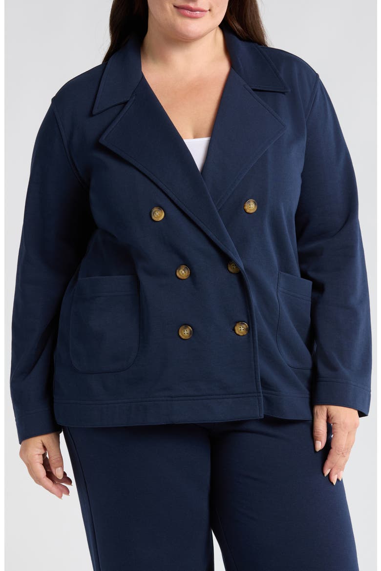Double Breasted Knit Blazer, Alternate, color, NAVY BLAZER