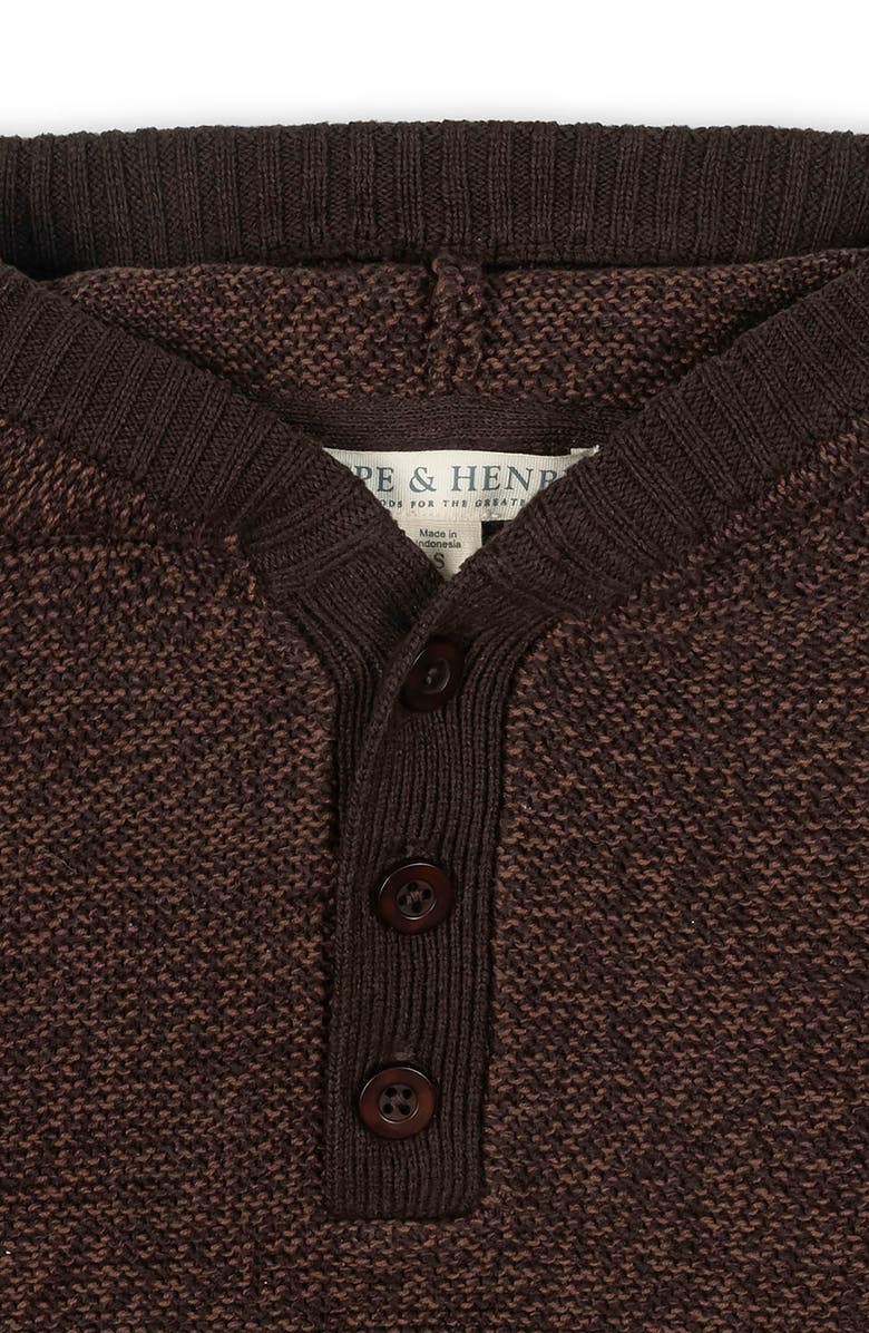 Hope & Henry Kids' Organic Long Sleeve Hooded Henley Sweater, Alternate, color, Chocolate Marl