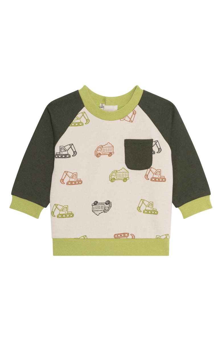 PL Baby by Petit Lem Colorblock Sweatshirt, Joggers & Hat Set, Alternate, color, Trucks