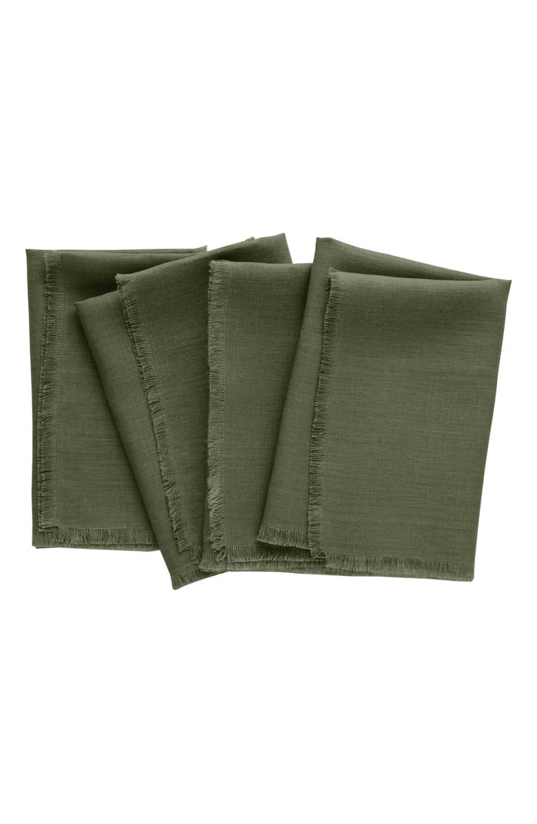 Solino Home Linen Dinner Napkins - Fringe, 20" x 20", Main, color, Desert Green