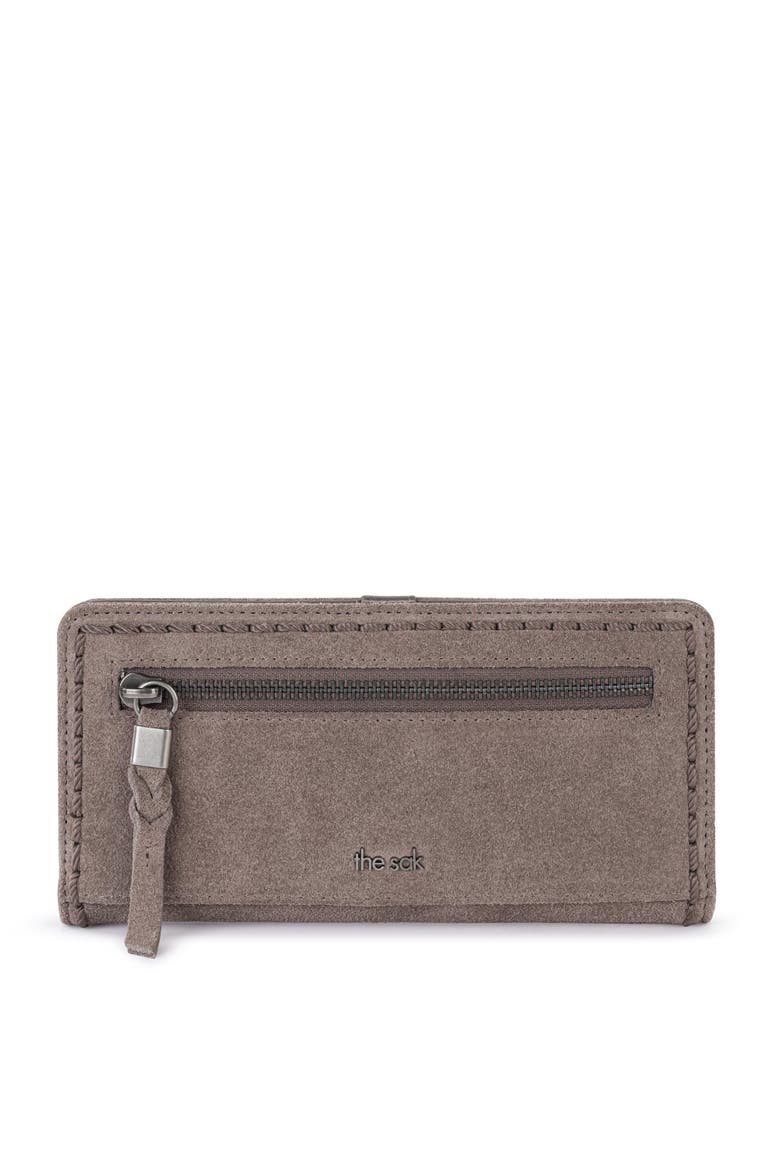 Mira Large Leather Wallet, Alternate, color, Mushroom Suede