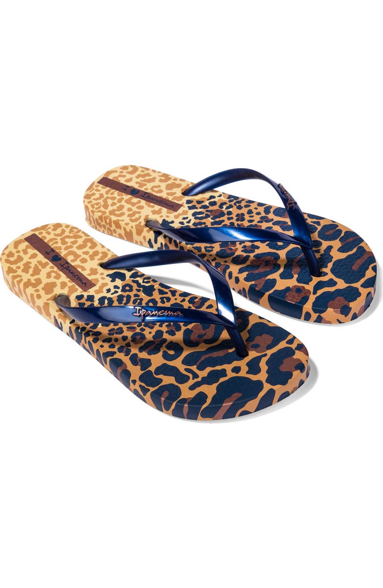 Ipanema Animal Print VI Flip Flop, Main, color, Yellow/ Pearly Blue