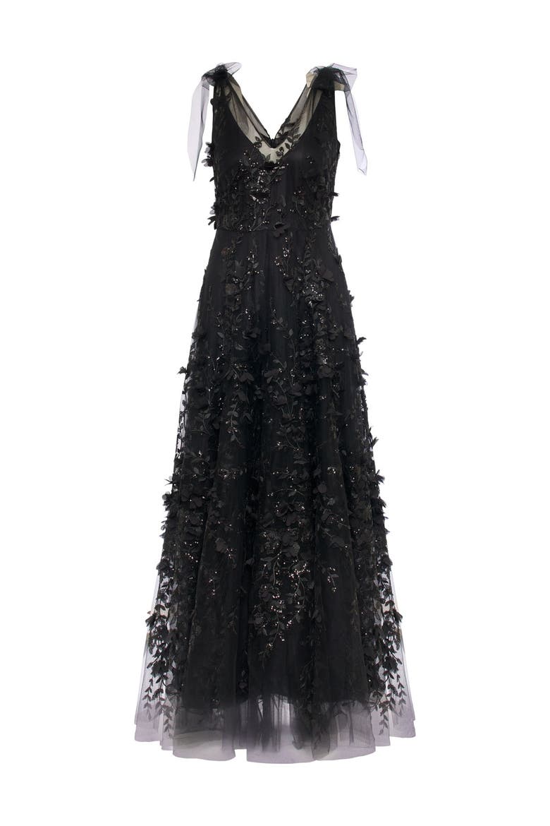 Embroidered Tulle Gown, Main, color, Black