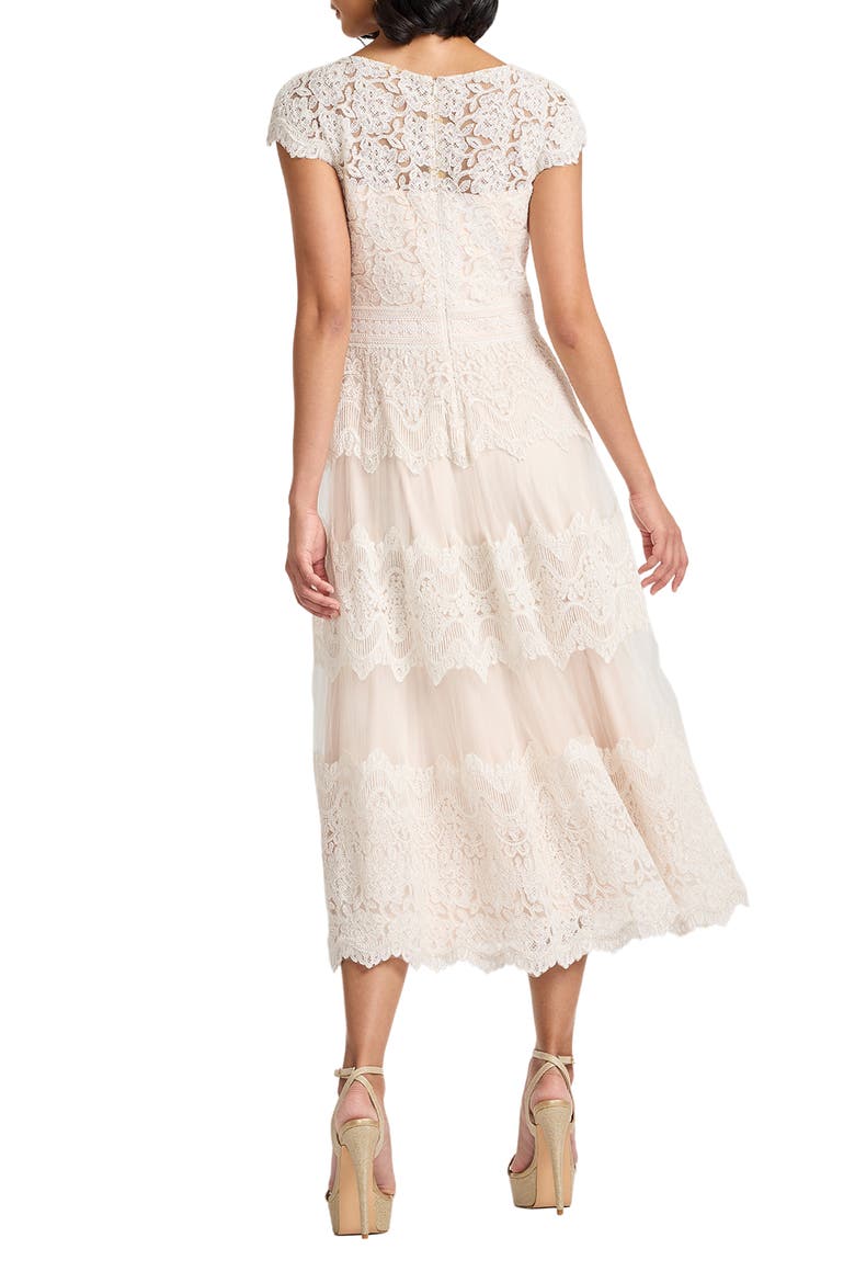 Lace & Mesh Midi Dress, Alternate, color, IVORY/ PETAL