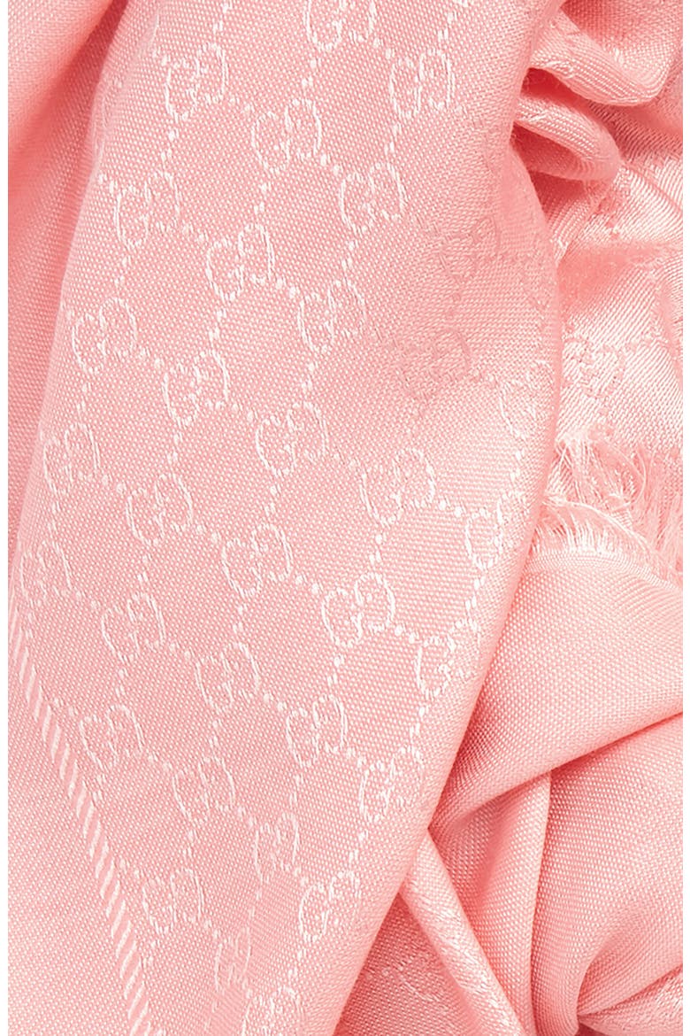 Ataria GG Logo Jacquard Silk & Wool Scarf, Alternate, color, POWDER