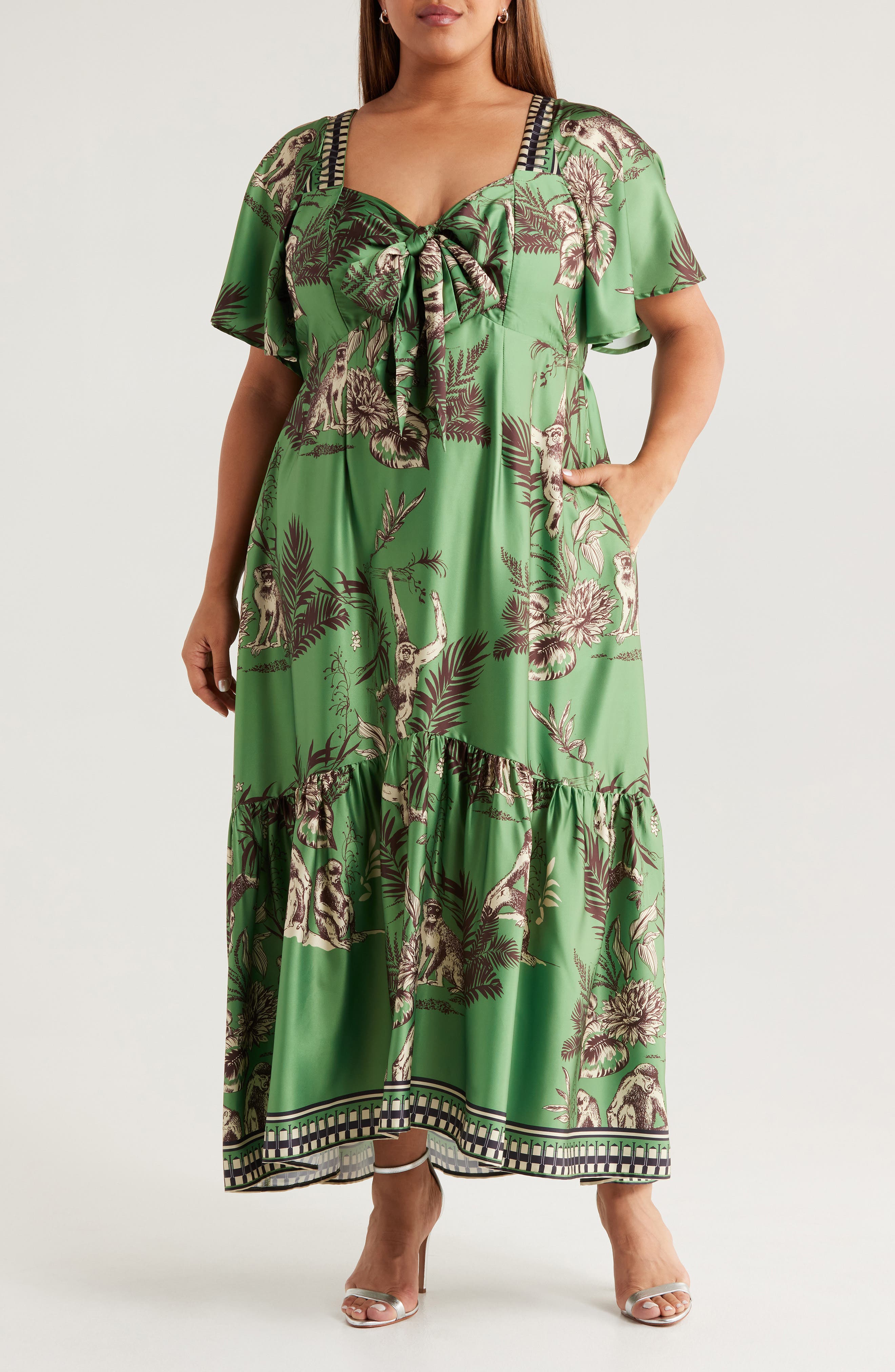 CIEBON Jadelyn Flutter Sleeve Satin Dress