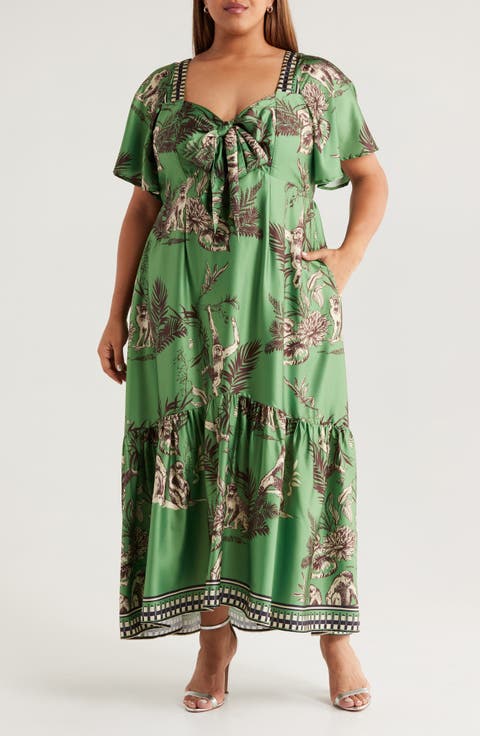 Jadelyn Flutter Sleeve Satin Dress (Plus)