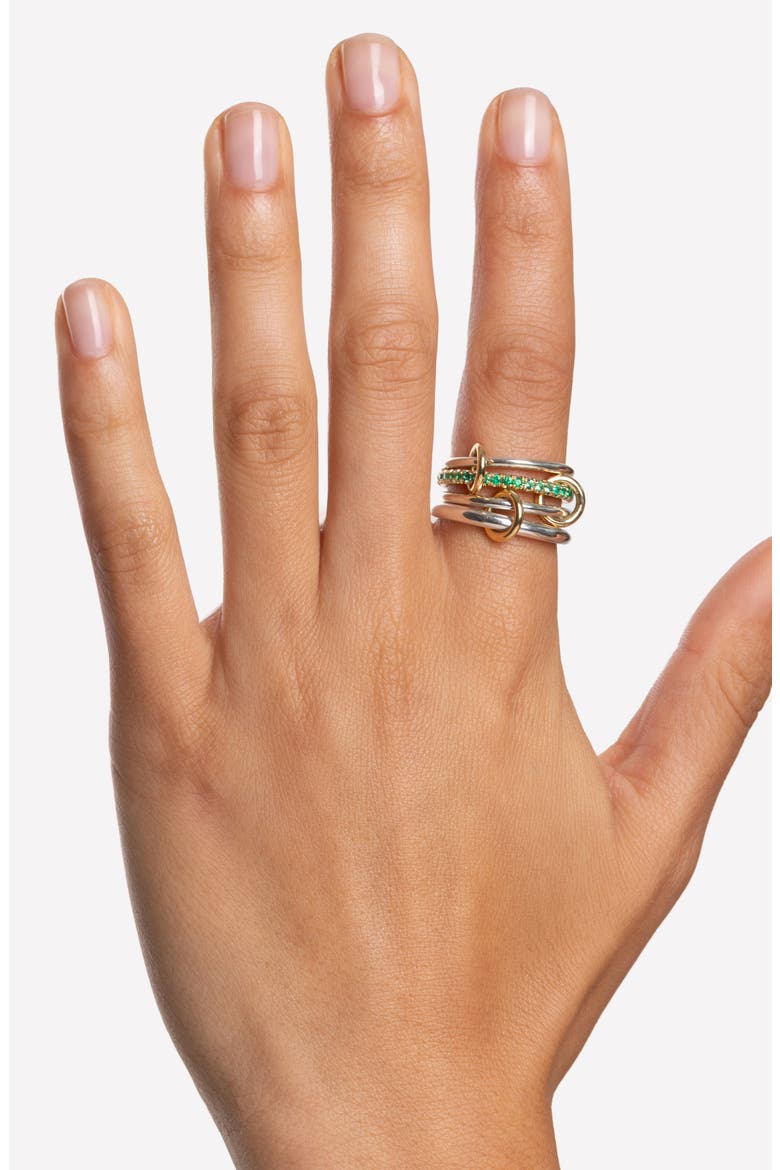 Nimbus Two-Tone Linked Emerald Rings, Alternate, color, SILVER
