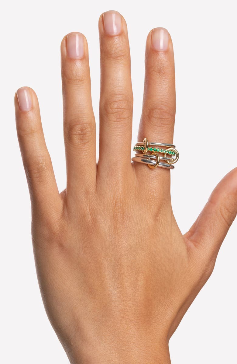 Spinelli Kilcollin Nimbus Two-Tone Linked Emerald Rings, Alternate, color, Silver